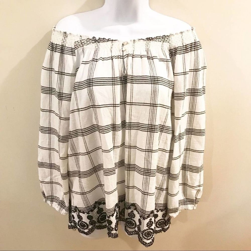 Chaps Embroidered Peasant Top White Black Size Large